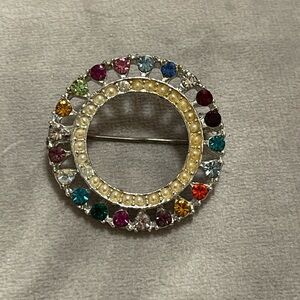 Colorful Gemstone Circle Brooch